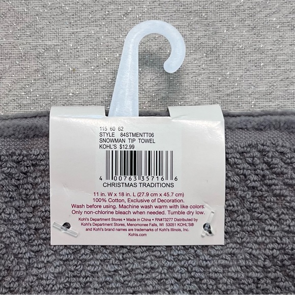 3 Hand Towels Grey Cream Holiday Snowman Snowy Day Green Ornament - Picture 5 of 7